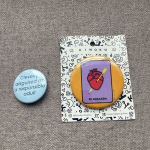 Set of 2 Pins Kinoko EL Corazon and Cleverly Disguised as an Adult Button Pin